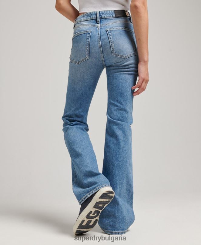 Superdry облекло N00H3887 син Жени тънки дънки със средна височина от органичен памук