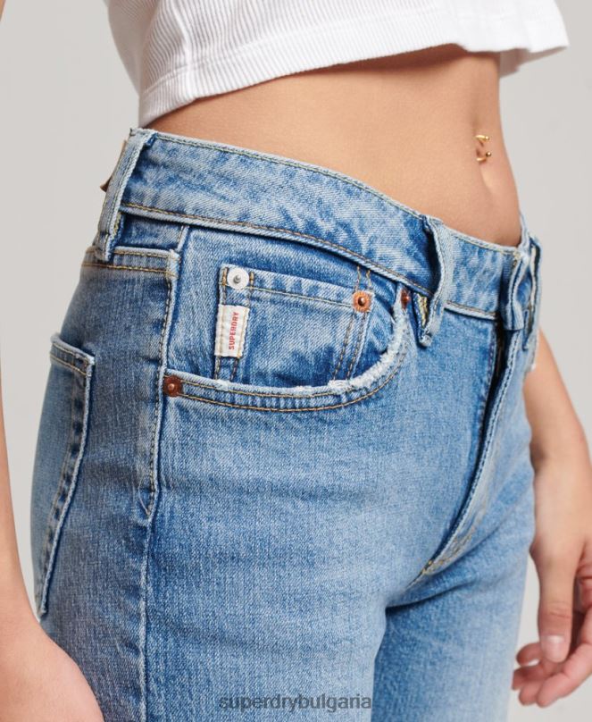 Superdry облекло N00H3887 син Жени тънки дънки със средна височина от органичен памук
