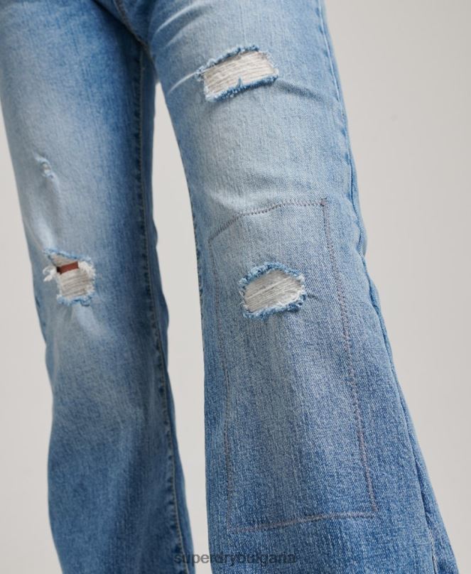 Superdry облекло N00H3887 син Жени тънки дънки със средна височина от органичен памук