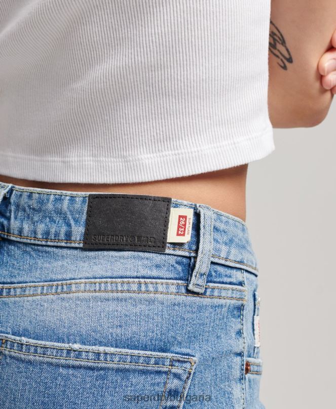 Superdry облекло N00H3887 син Жени тънки дънки със средна височина от органичен памук