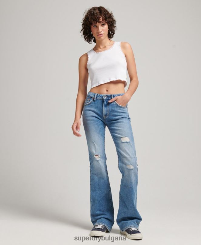 Superdry облекло N00H3887 син Жени тънки дънки със средна височина от органичен памук