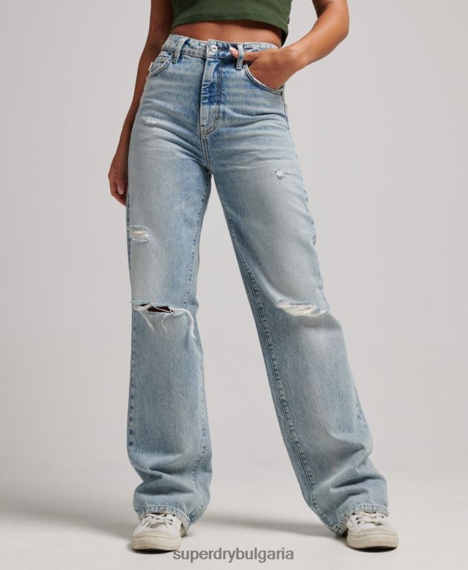Superdry облекло N00H3888 светло синьо Жени широки дънки от органичен памук
