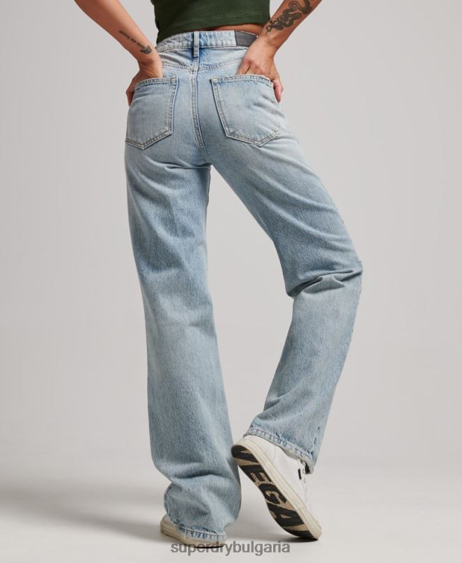 Superdry облекло N00H3888 светло синьо Жени широки дънки от органичен памук