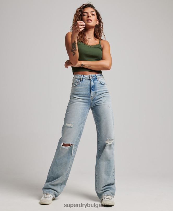 Superdry облекло N00H3888 светло синьо Жени широки дънки от органичен памук