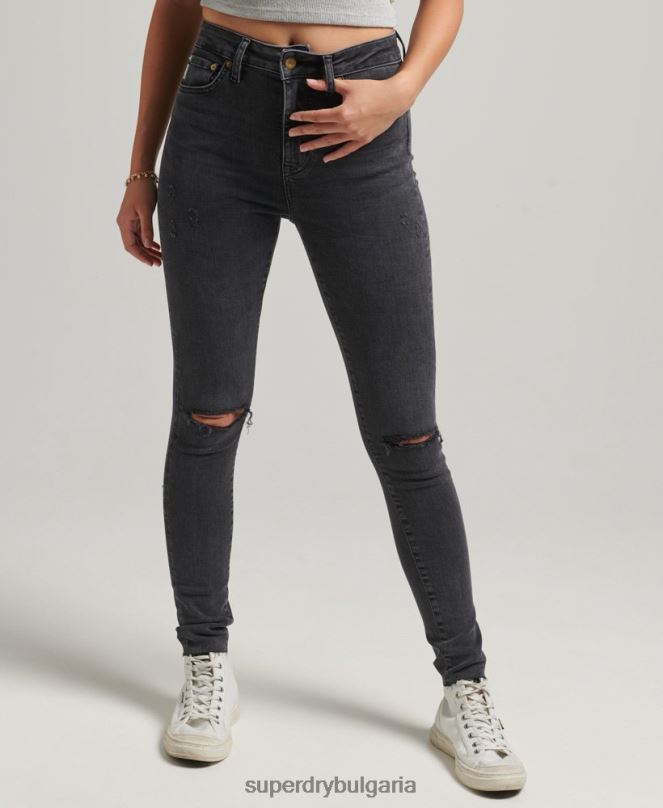 Superdry облекло N00H3889 черен Жени тесни дънки от органичен памук с висока талия