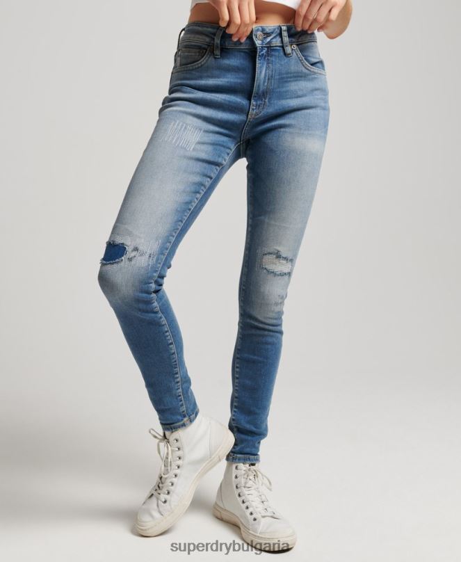 Superdry облекло N00H3890 тъмно синьо Жени тесни дънки със средна височина от органичен памук