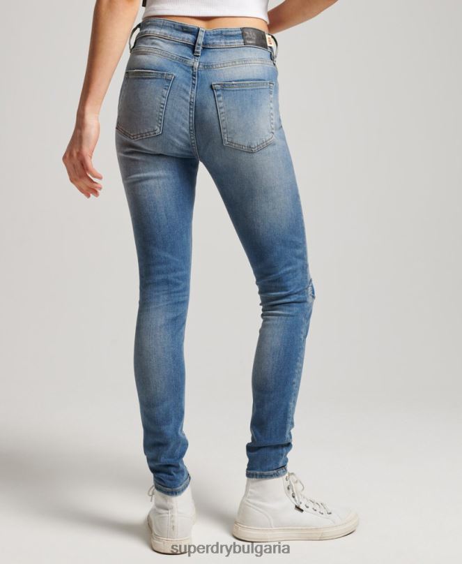 Superdry облекло N00H3890 тъмно синьо Жени тесни дънки със средна височина от органичен памук