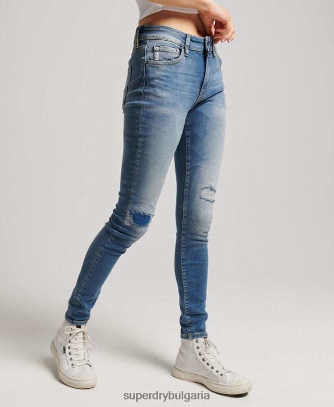 Superdry облекло N00H3890 тъмно синьо Жени тесни дънки със средна височина от органичен памук