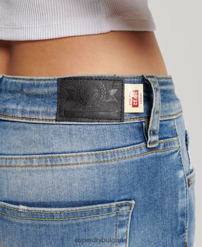 Superdry облекло N00H3890 тъмно синьо Жени тесни дънки със средна височина от органичен памук