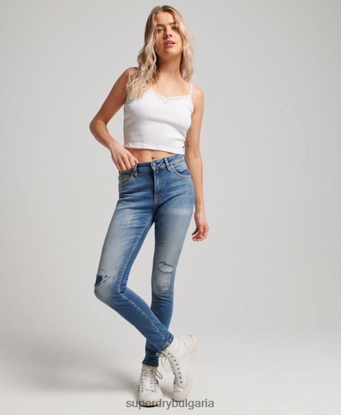 Superdry облекло N00H3890 тъмно синьо Жени тесни дънки със средна височина от органичен памук