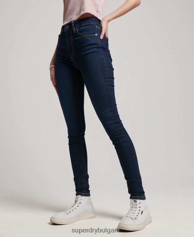Superdry облекло N00H3891 тъмно синьо Жени тесни дънки от органичен памук с висока талия
