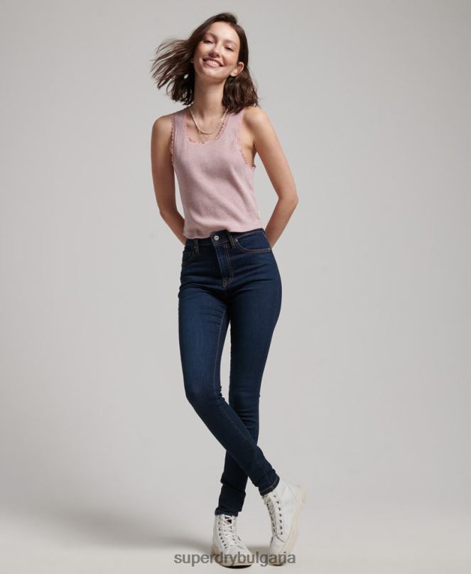 Superdry облекло N00H3891 тъмно синьо Жени тесни дънки от органичен памук с висока талия
