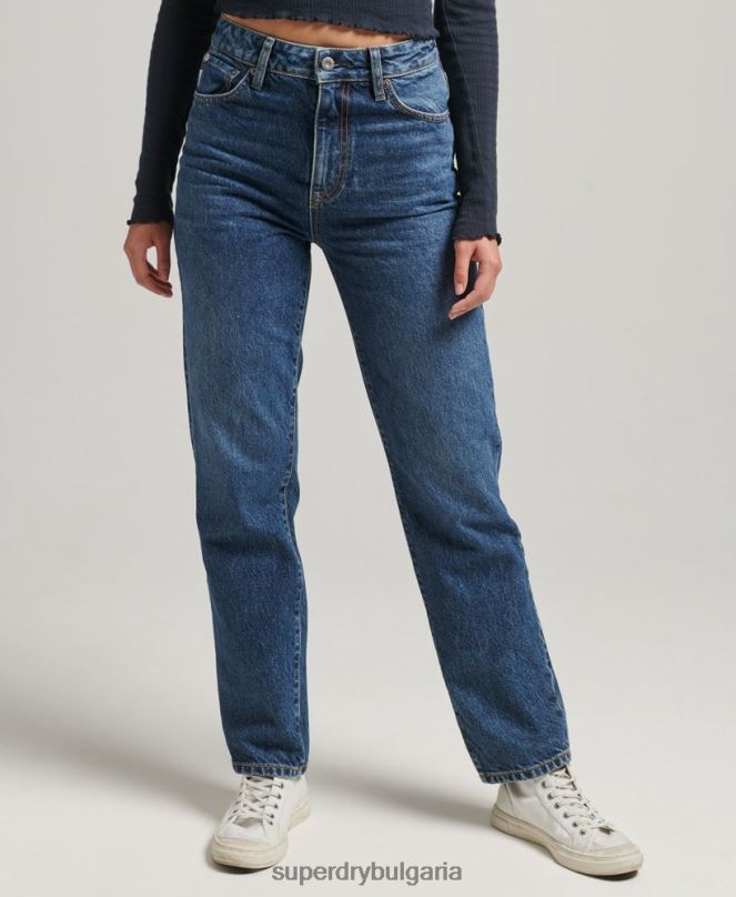 Superdry облекло N00H3892 тъмно синьо Жени прави дънки с висока талия от органичен памук