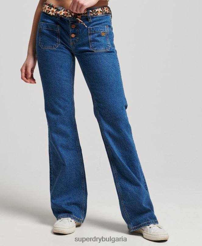 Superdry облекло N00H3893 тъмно синьо Жени ретро дънки с ниска талия от органичен памук
