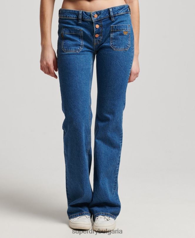 Superdry облекло N00H3893 тъмно синьо Жени ретро дънки с ниска талия от органичен памук
