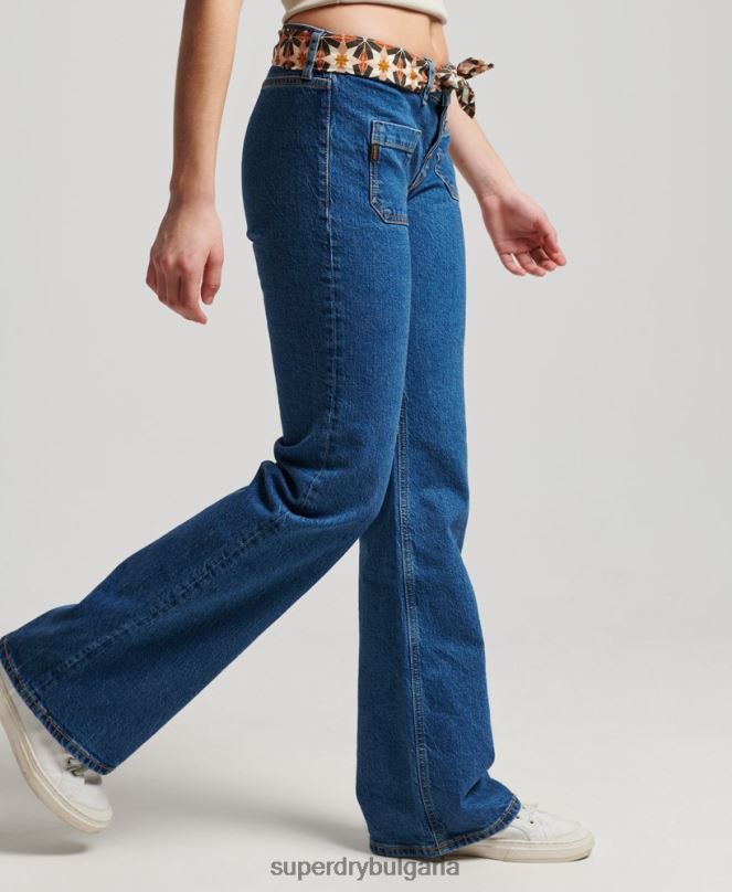Superdry облекло N00H3893 тъмно синьо Жени ретро дънки с ниска талия от органичен памук