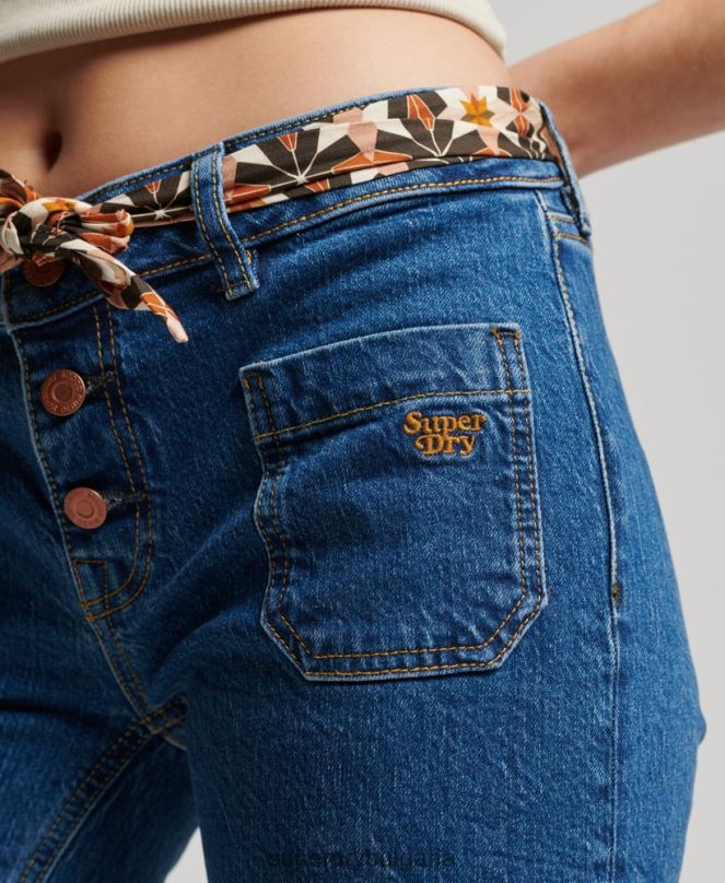 Superdry облекло N00H3893 тъмно синьо Жени ретро дънки с ниска талия от органичен памук