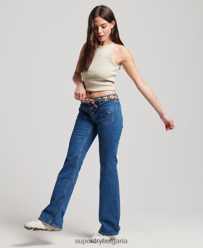 Superdry облекло N00H3893 тъмно синьо Жени ретро дънки с ниска талия от органичен памук