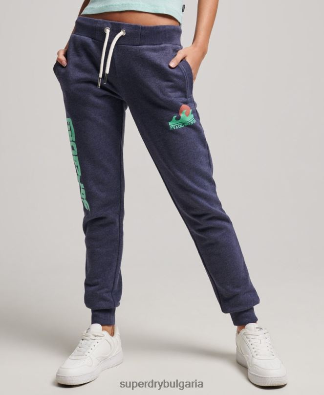 Superdry облекло N00H3916 военноморски флот Жени кали изрязани нечеткани джогинг