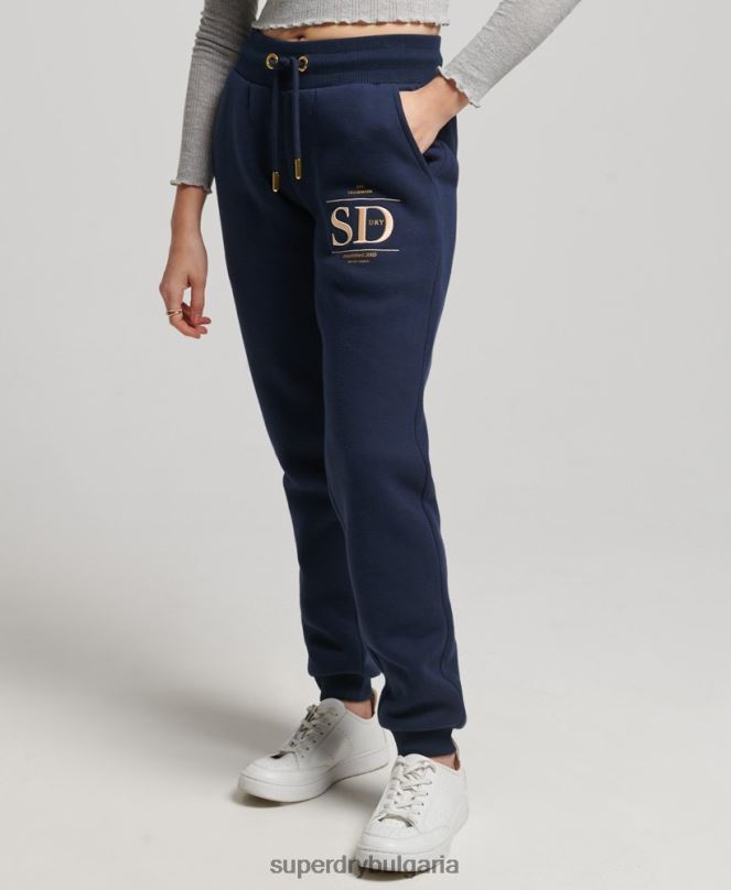 Superdry облекло N00H6740 военноморски флот Жени луксозни гащи за джогинг с бродирано лого