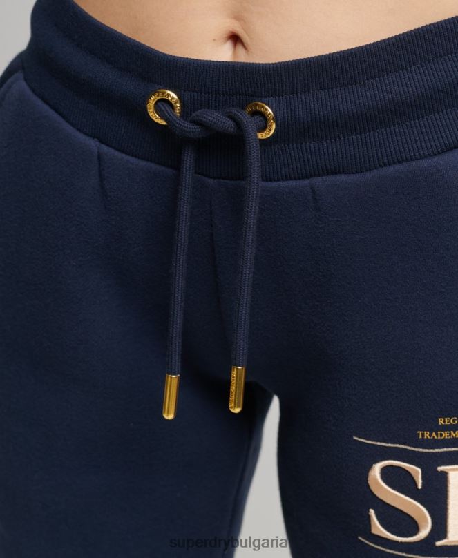 Superdry облекло N00H6740 военноморски флот Жени луксозни гащи за джогинг с бродирано лого