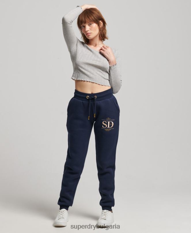 Superdry облекло N00H6740 военноморски флот Жени луксозни гащи за джогинг с бродирано лого