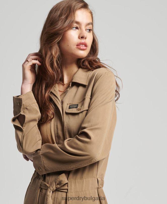 Superdry облекло N00H2295 кафяво Жени ретро тенсел тъкан бойлер костюм