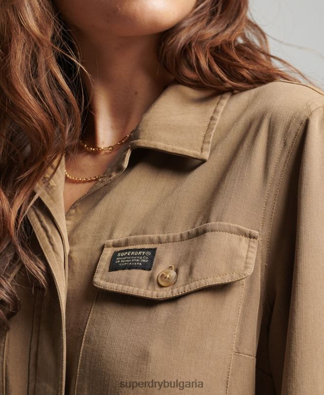 Superdry облекло N00H2295 кафяво Жени ретро тенсел тъкан бойлер костюм
