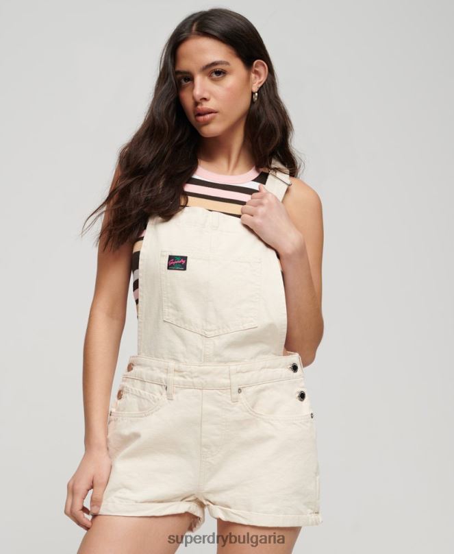Superdry облекло N00H2473 сметана Жени Къси панталони от ретро платно от органичен памук