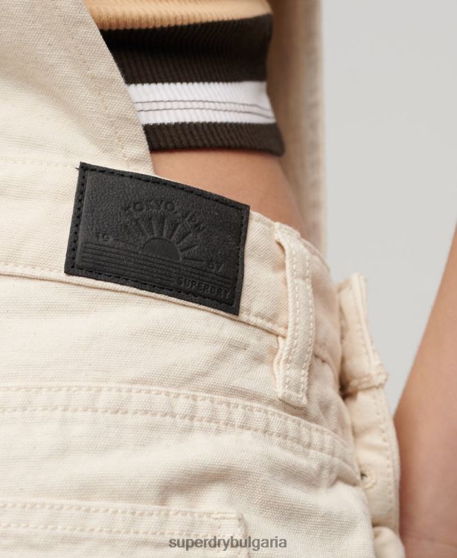 Superdry облекло N00H2473 сметана Жени Къси панталони от ретро платно от органичен памук