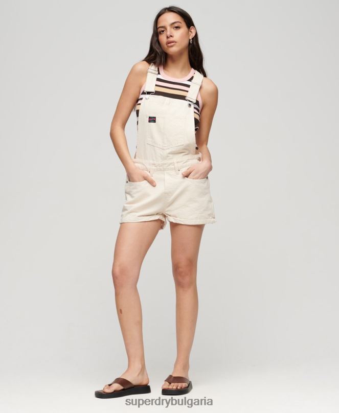 Superdry облекло N00H2473 сметана Жени Къси панталони от ретро платно от органичен памук