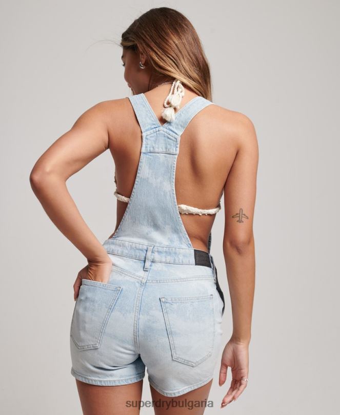 Superdry облекло N00H4092 син Жени горещи къси гащеризон от органичен памук