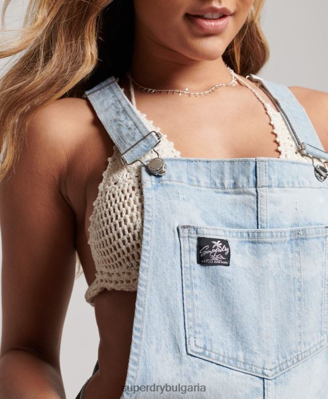 Superdry облекло N00H4092 син Жени горещи къси гащеризон от органичен памук