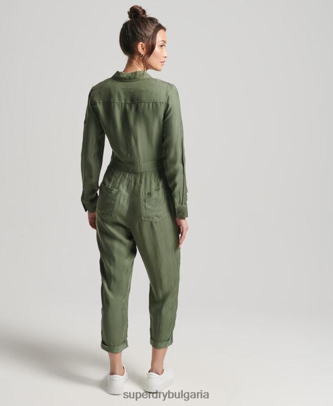 Superdry облекло N00H4104 зелено Жени Купро гащеризон с дълги ръкави