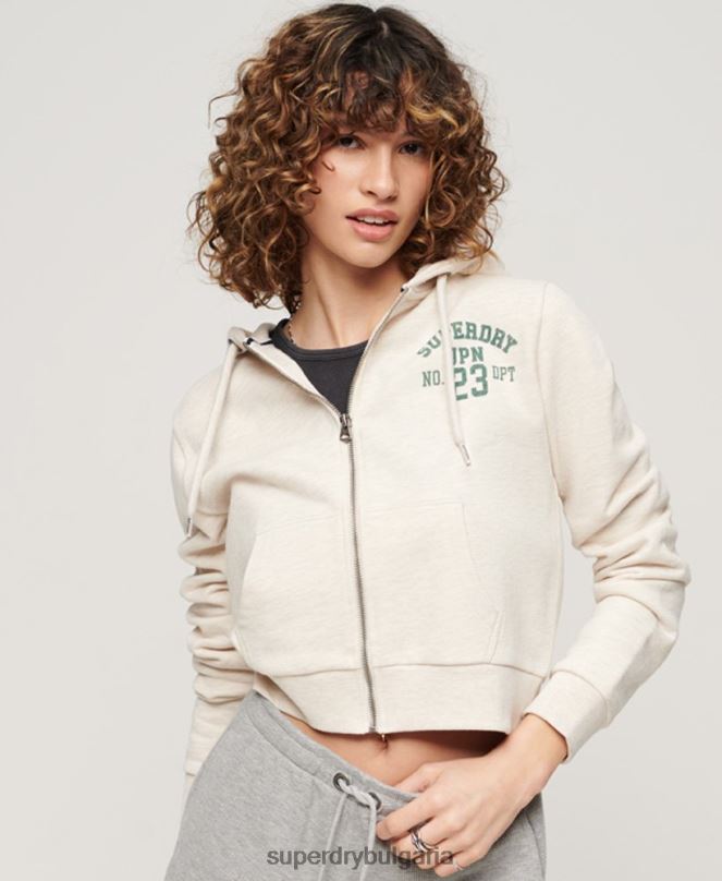 Superdry облекло N00H2027 бежово Жени атлетичен кратък суичър с цип