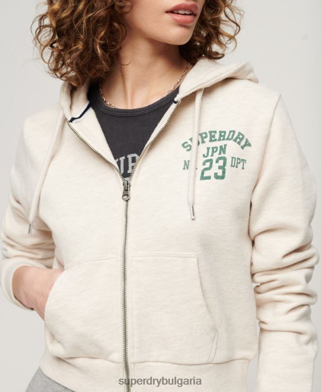 Superdry облекло N00H2027 бежово Жени атлетичен кратък суичър с цип