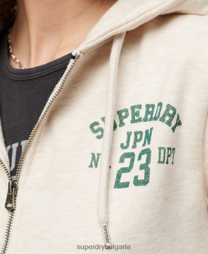Superdry облекло N00H2027 бежово Жени атлетичен кратък суичър с цип