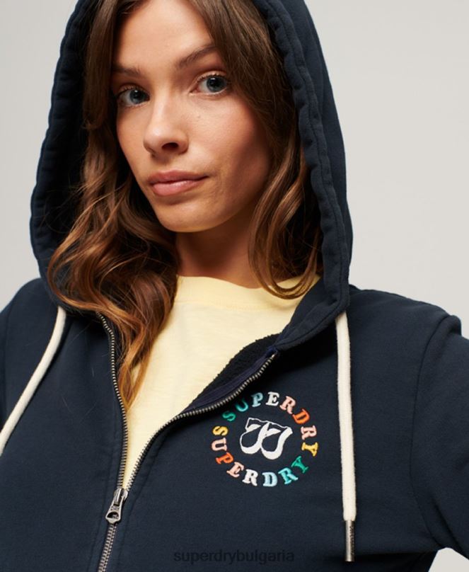 Superdry облекло N00H2068 военноморски флот Жени качулка с цип на дъгата