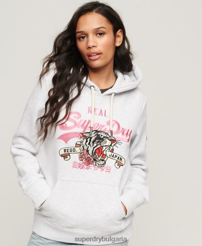 Superdry облекло N00H2108 светло сив Жени винтидж качулка с лого
