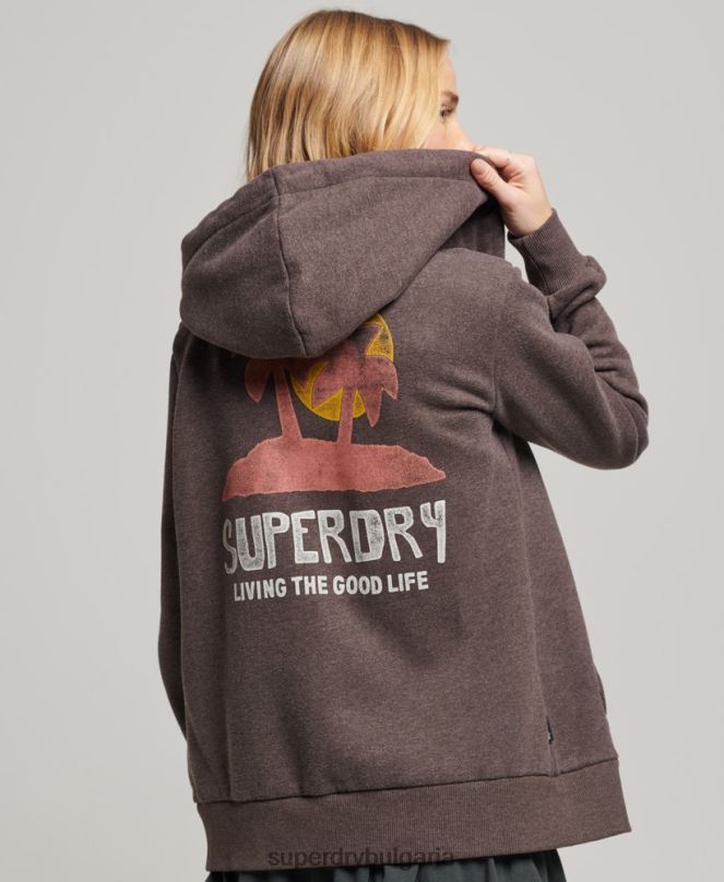 Superdry облекло N00H2142 кафяво Жени винтидж качулка с цип с изрязан кали