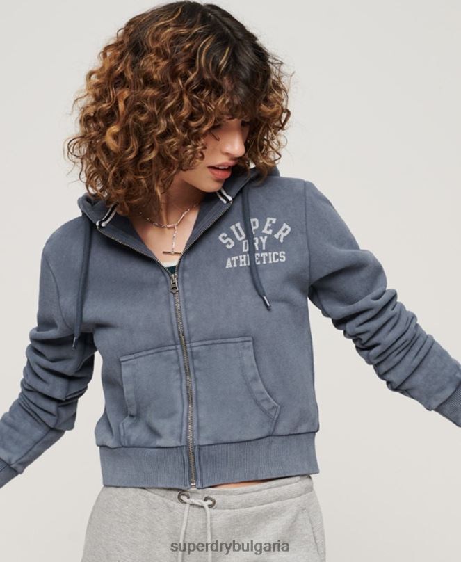 Superdry облекло N00H2155 син Жени атлетичен кратък суичър с цип