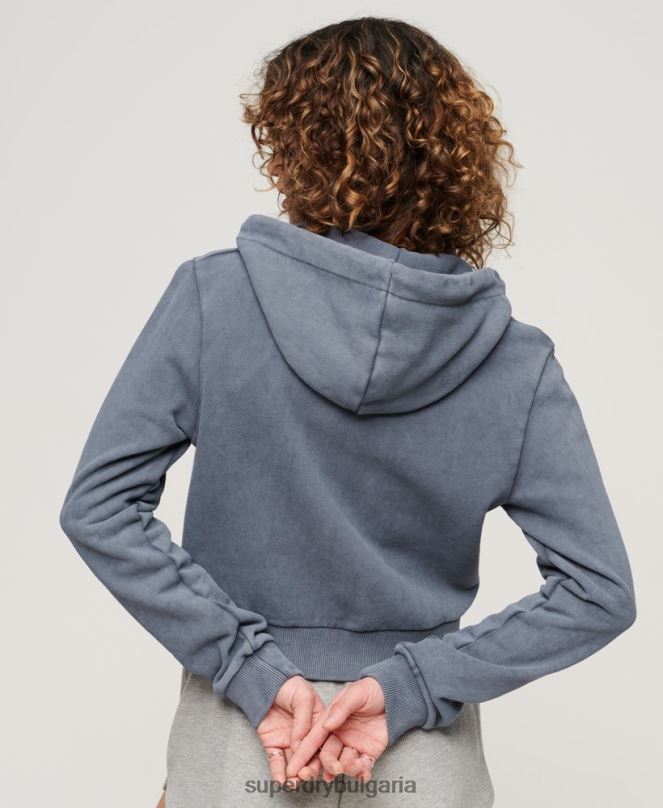 Superdry облекло N00H2155 син Жени атлетичен кратък суичър с цип