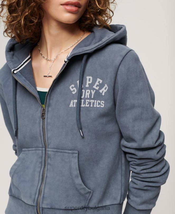 Superdry облекло N00H2155 син Жени атлетичен кратък суичър с цип