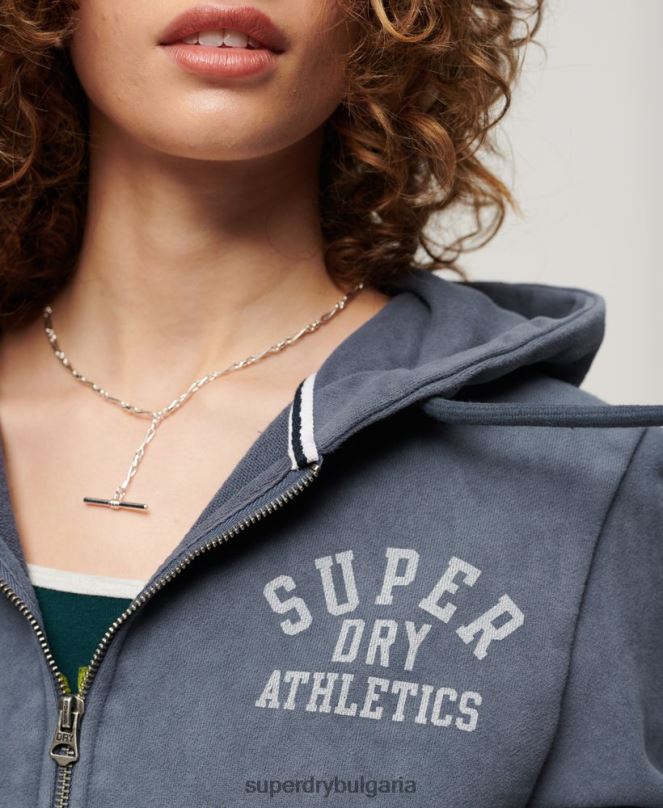 Superdry облекло N00H2155 син Жени атлетичен кратък суичър с цип