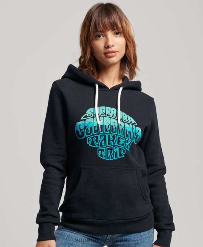 Superdry облекло N00H2160 военноморски флот Жени украсена качулка