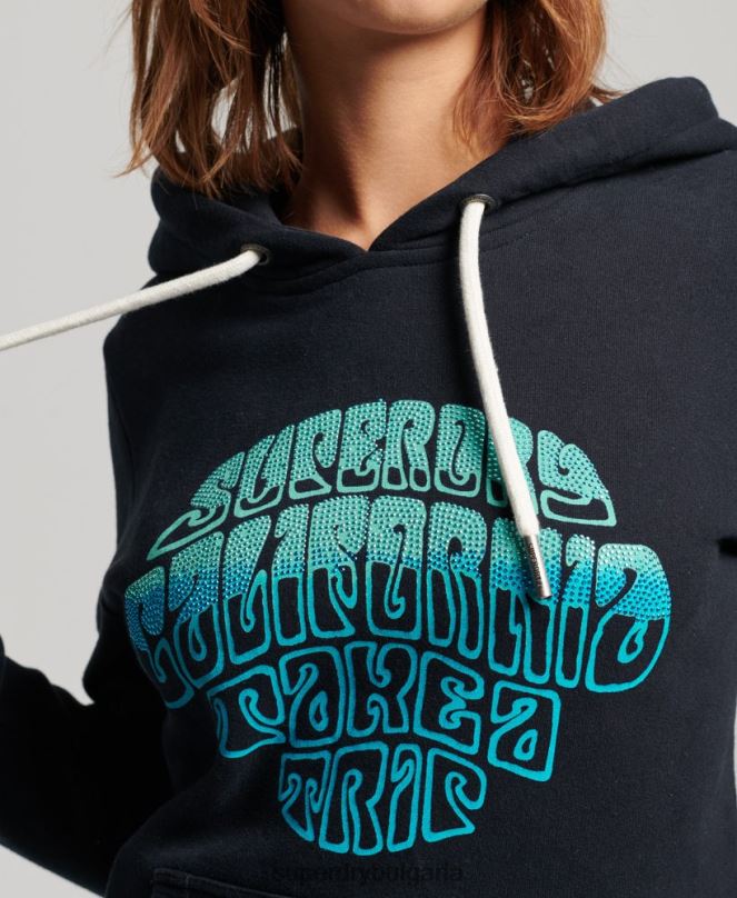Superdry облекло N00H2160 военноморски флот Жени украсена качулка