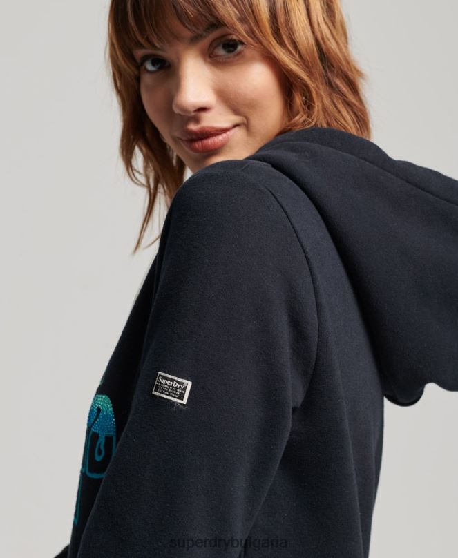 Superdry облекло N00H2160 военноморски флот Жени украсена качулка