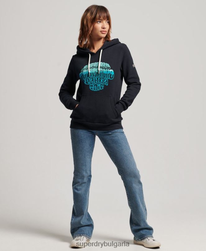 Superdry облекло N00H2160 военноморски флот Жени украсена качулка