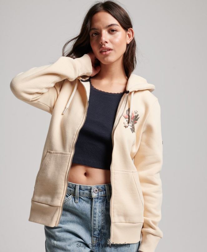 Superdry облекло N00H2179 сметана Жени суичър с ретро лого с цип
