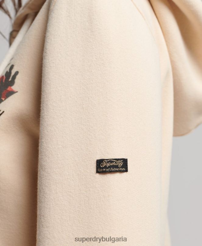 Superdry облекло N00H2179 сметана Жени суичър с ретро лого с цип